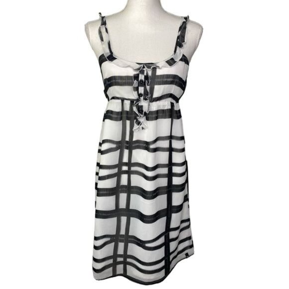 Volcom womens sleeveless mini dress white black plaid stretchy top size small S - Picture 1 of 16